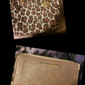 Michael Kors Leopard Print and Rose Gold Glitter Wallet Set